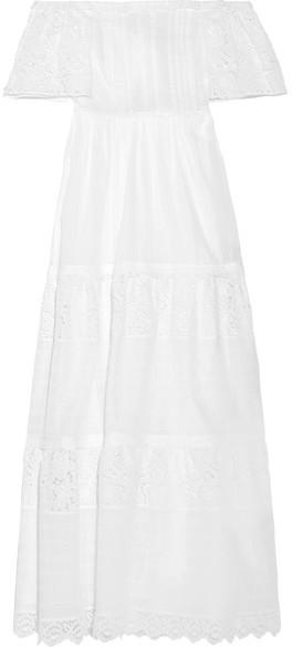 زفاف - Valentino - Off-the-shoulder Broderie Anglaise Cotton-blend Maxi Dress - White