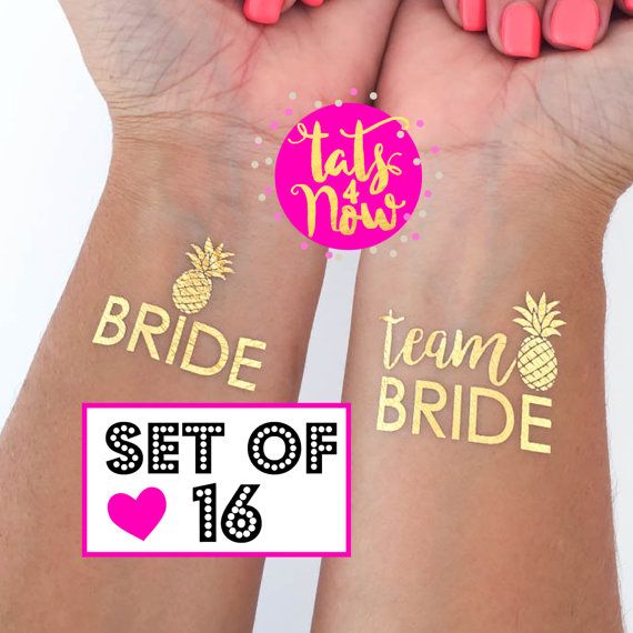 Wedding - Team Bride Tattoos For Bachelorette Party And Hens Party . Temporary Tattoo Tato Tatoo . Summer Wedding . Beach Party . Pineapple Party