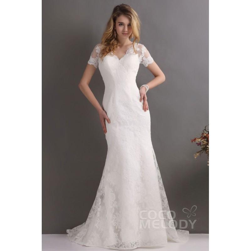 Hochzeit - Queenly Trumpet-Mermaid V-Neck Sweep-Brush Train Lace Wedding Dress CWKT13002 - Top Designer Wedding Online-Shop