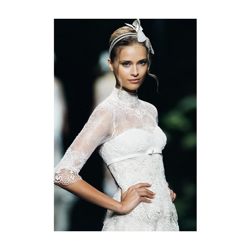 زفاف - Manuel Mota - Spring 2013 - Vaiven Short Lace Sheath Wedding Dress with a High Neckline and 3/4 Sleeves - Stunning Cheap Wedding Dresses