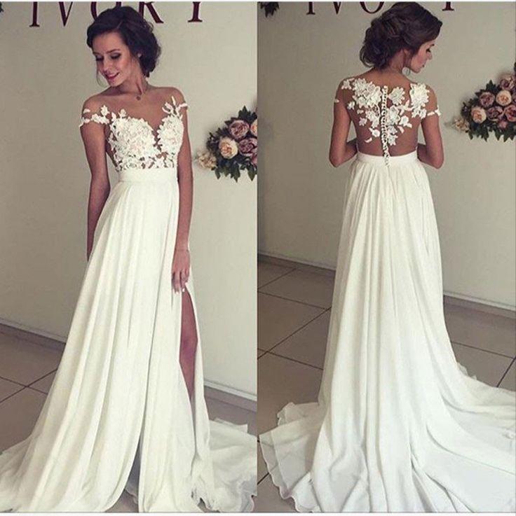 زفاف - See-trough Lace Appliqued Bodice Off The Shoulder Beach Wedding Dress,apd1782