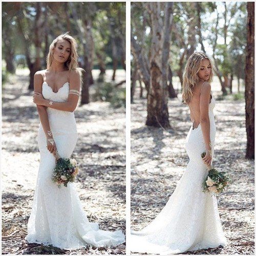 زفاف - Charming Sweetheart Long Mermaid Lace Wedding Dresses, Sexy Backless Tulle Bridal Gown, WD0120