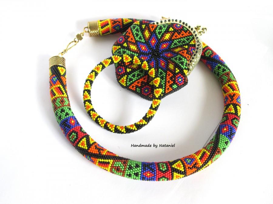 زفاف - Set of beaded accessories Bead Crochet Necklace Beaded bracelet Coin bead purse African jewelry Ethnic necklace Bracelet without clasp