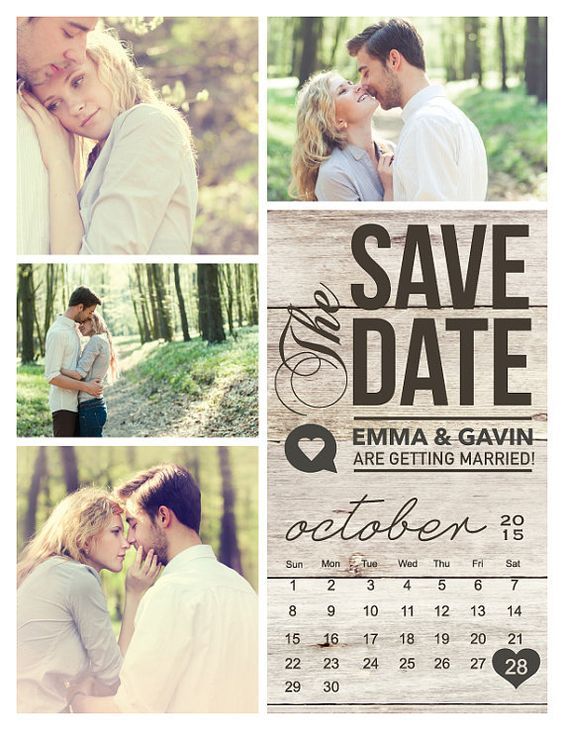 Mariage - Save The Date Magnet, Card Or Postcard . Modern Rustic Calendar Wood