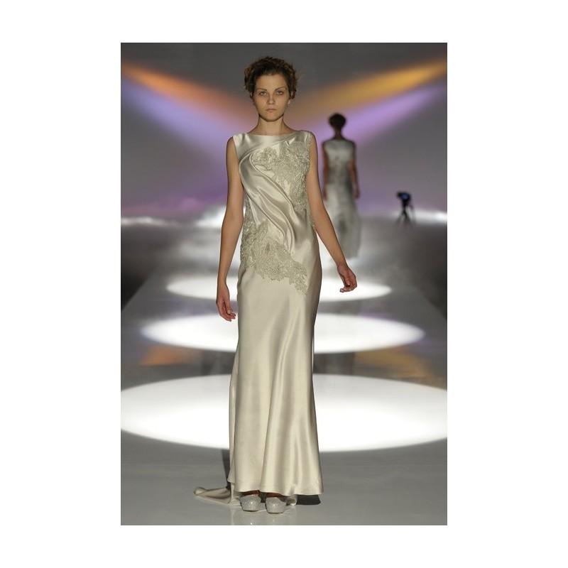 Hochzeit - David Fielden - 2013 - Sleeveless Satin and Lace Sheath Wedding Dress with a Bateau Neckline - Stunning Cheap Wedding Dresses