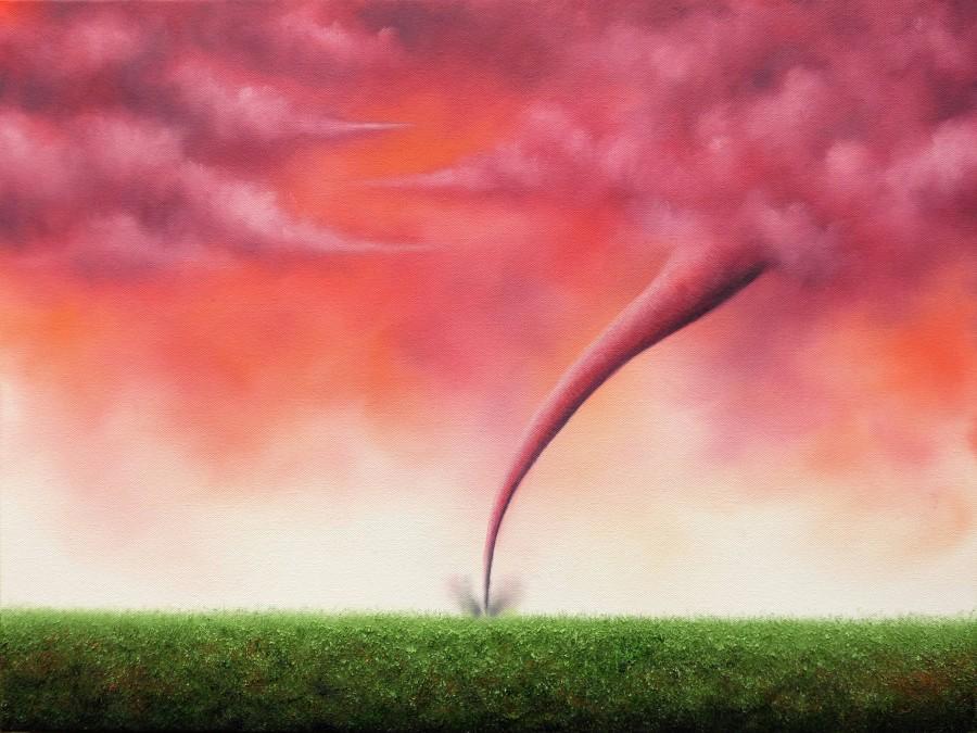 زفاف - Surreal Painting, Tornado Painting, Red Pink Purple Twister, Modern Art Stormscape, Stormy Sky Weather Art, ORIGINAL Art Oil Painting, 18x24