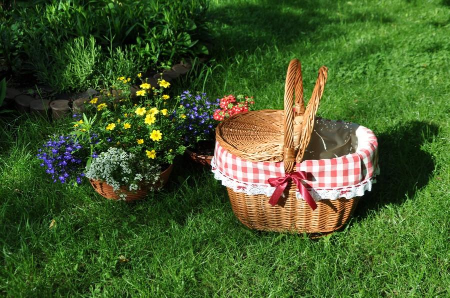 Wedding - Picnic basket, hand woven basket, romantic basket, woven hamper, wicker picnic basket, romantic decor, hand woven basket, gift for wedding.
