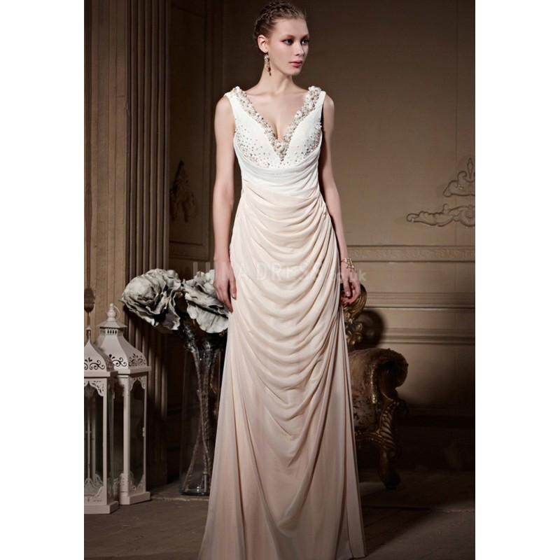 Свадьба - Unique Sheath/ Column Floor Length V Neck Natural Waist Sleeveless Chiffon Evening Dress - Compelling Wedding Dresses