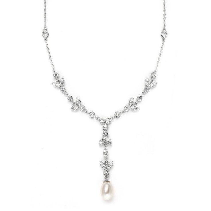 Wedding - Vintage Freshwater Pearl And CZ Tulip Wedding Necklace
