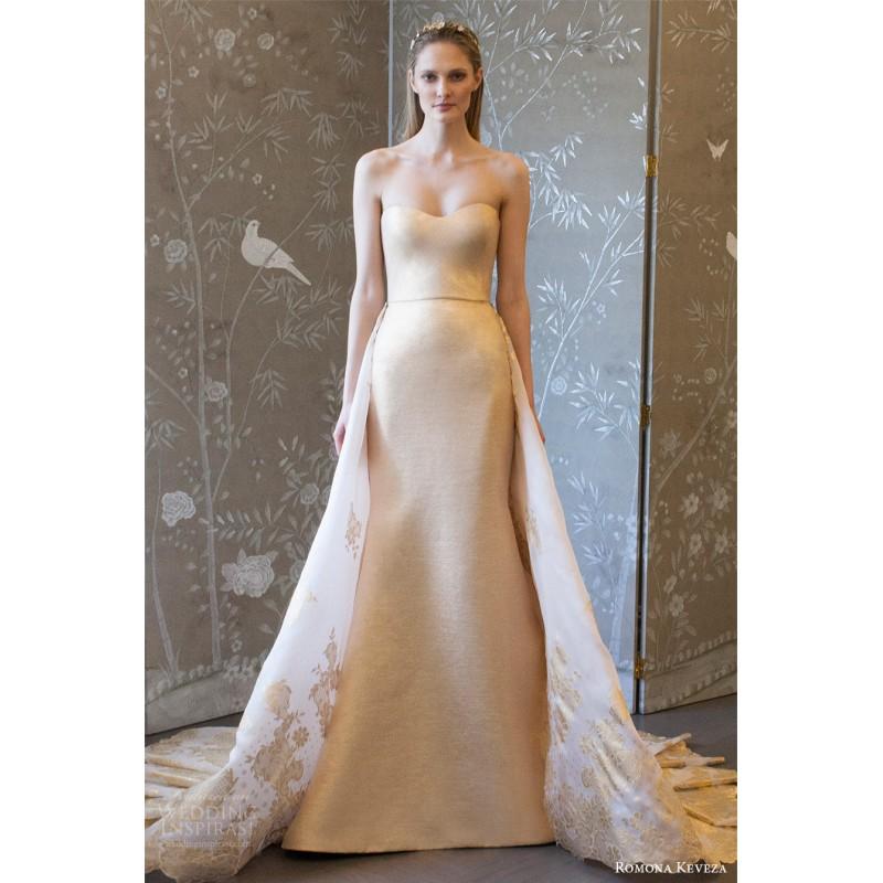 زفاف - Romona Keveza rk8410 Spring/Summer 2018 Gold Sweet Chapel Train Lace Spring Sweetheart Wedding Gown - Branded Bridal Gowns