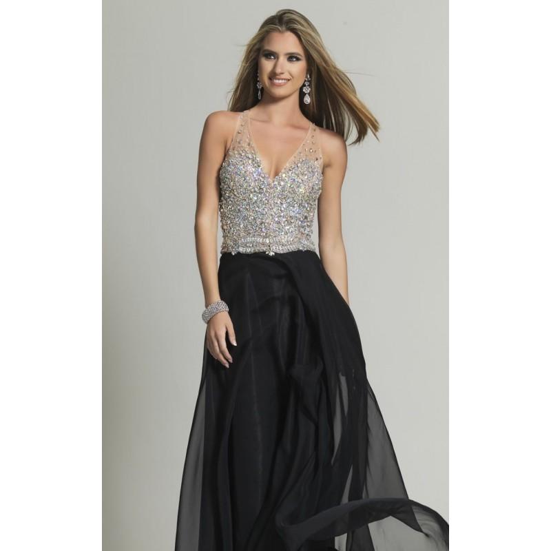Mariage - Black Beaded V-Neck Open Back Gown by Dave and Johnny - Color Your Classy Wardrobe
