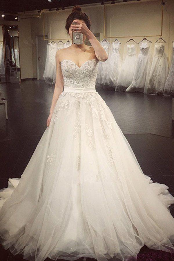 Hochzeit - A Line Lace Crystal A Line Wedding Dresses, 2017 Luxurious Long Custom Wedding Gowns, Affordable Bridal Dresses, 17112