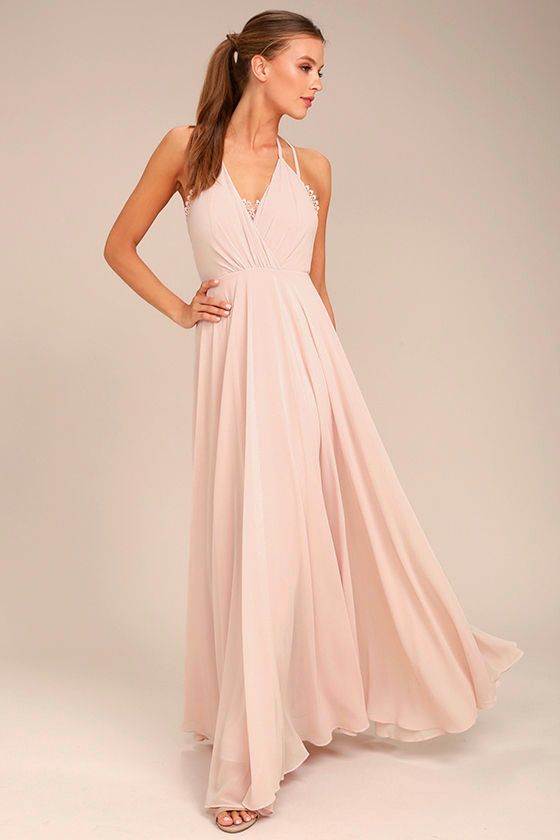 Wedding - Celebrate The Moment Blush Lace Maxi Dress