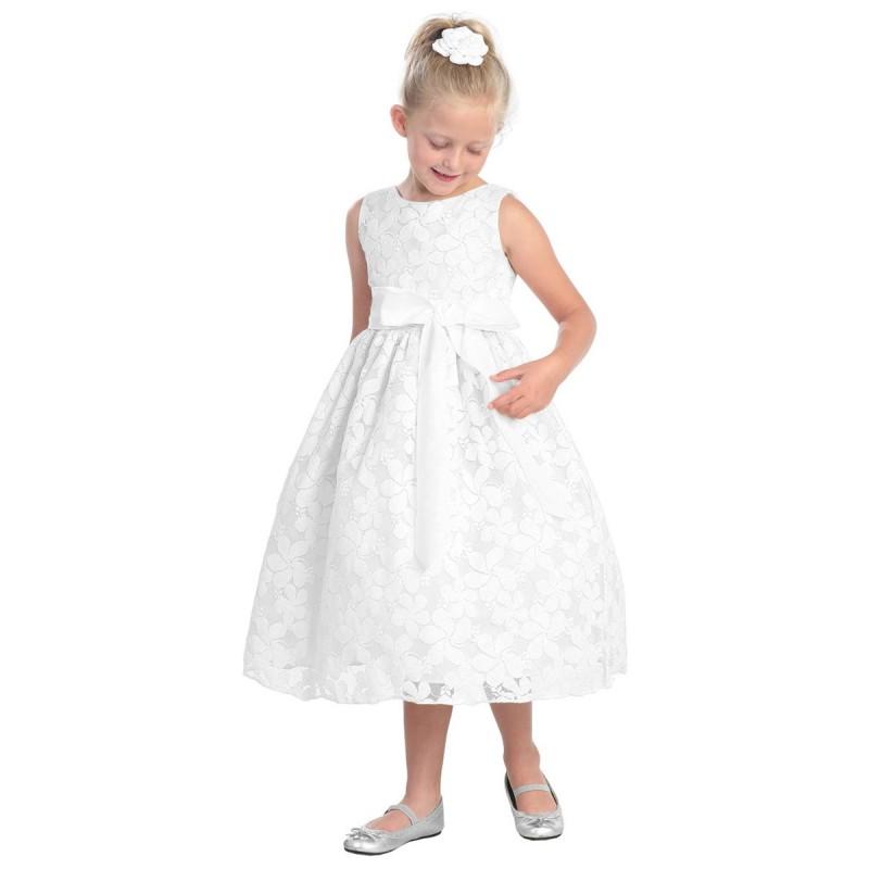 زفاف - White Flower Embroidered Lace Dress w/ Removable Sash Style: DSK282 - Charming Wedding Party Dresses