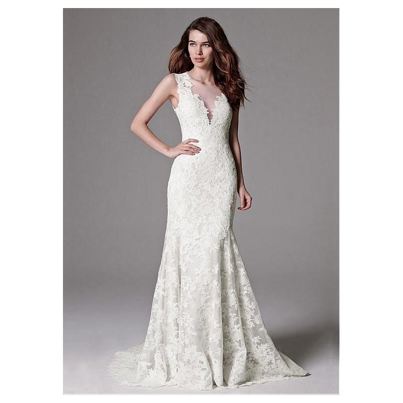 Свадьба - Elegant Tulle & Lace Jewel Neckline Mermaid Wedding Dresses with Lace Appliques - overpinks.com