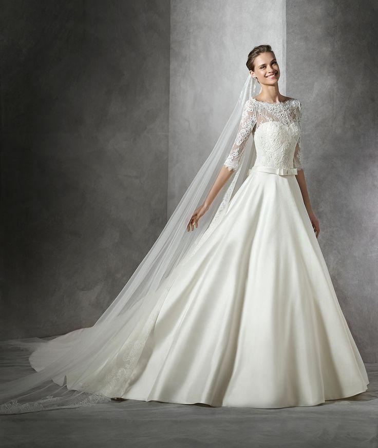 Свадьба - Half Sleeve Bateau Neck Court Train Satin Ball Gown Wedding Dress Apr0236