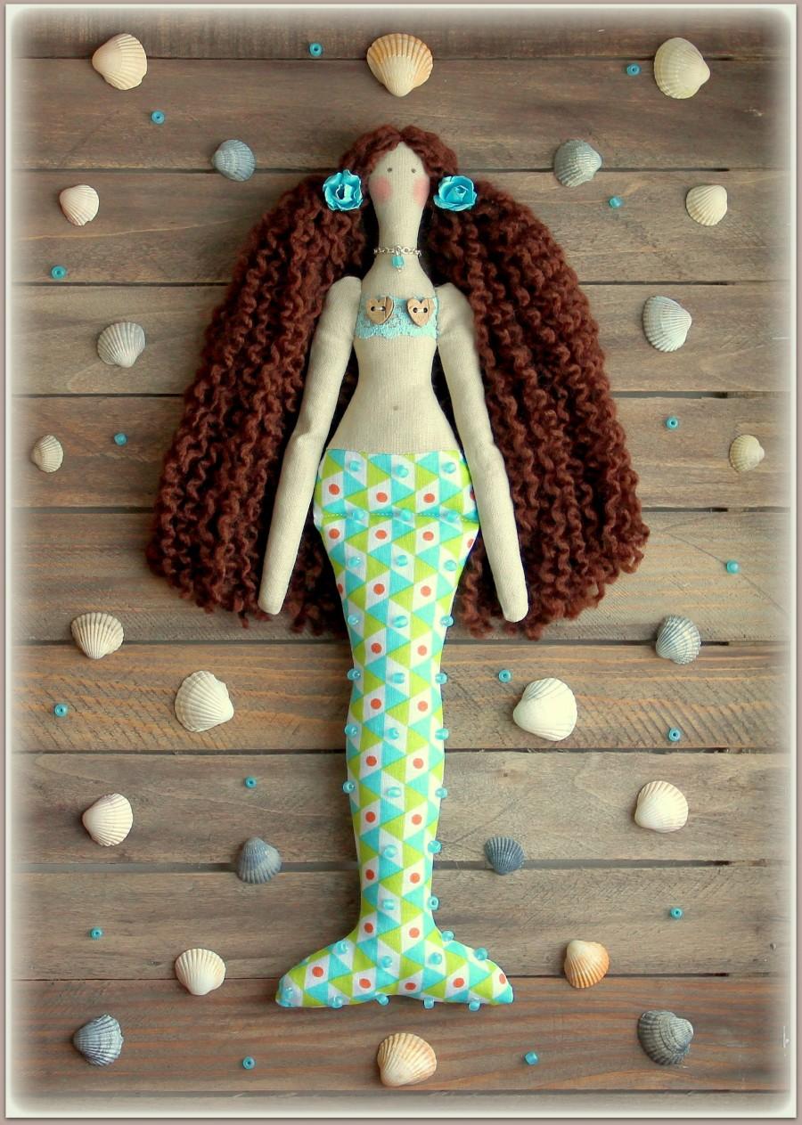 Mermaid Textile Doll Handmade Fabric Art Ragdoll