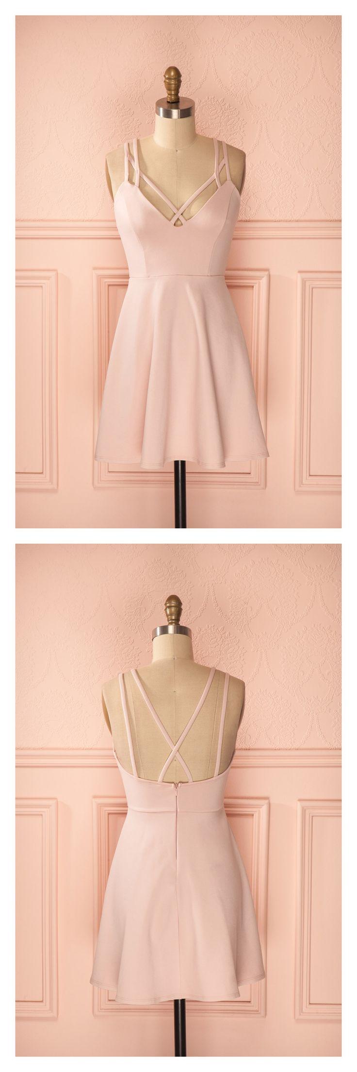Mariage - A Line Pink Spaghetti Straps Short Mini Homecoming Dresses Party Dresses Prom Dresses Graduation Dresses(ED1805)