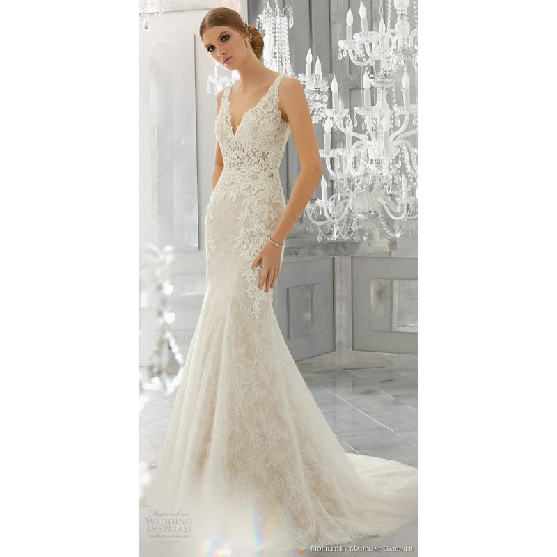 Свадьба - Morilee by Madeline Gardner 8180 Fall/Winter 2017 Mysteria Wedding Dress Lace Elegant V-Neck Mermaid Embroidery Bridal Gown - Top Design Dress Online Shop