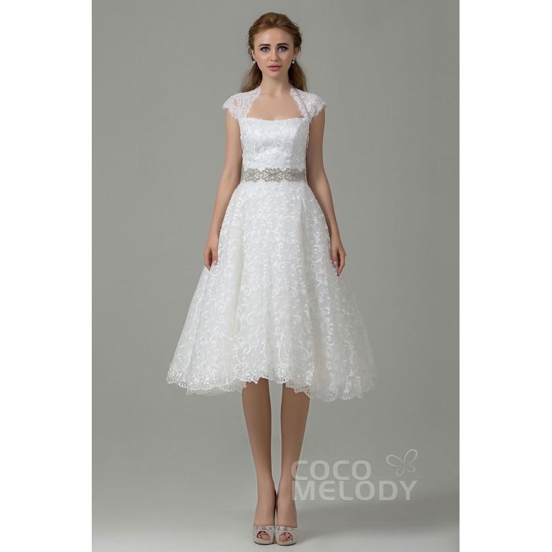 زفاف - Modest A-Line Sweetheart Natural Tea Length Tulle and Lace Ivory Sleeveless Zipper Wedding Dress with Sashes - Top Designer Wedding Online-Shop