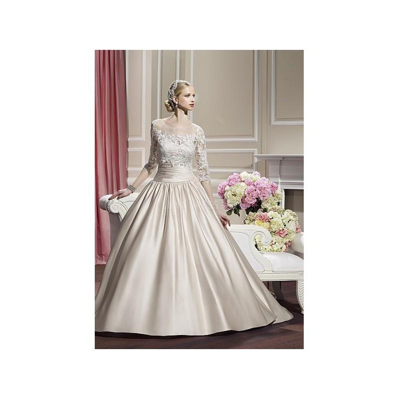 Hochzeit - Scoop Floor Length Natural Waist Ball Gown Satin & Lace Zipper Back Wedding Dresses - Compelling Wedding Dresses