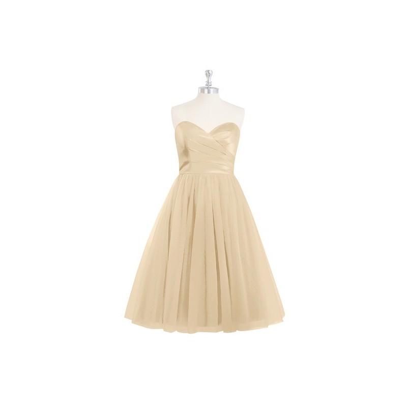 زفاف - Champagne Azazie Reina - Knee Length Sweetheart Corset Tulle And Satin Dress - Charming Bridesmaids Store