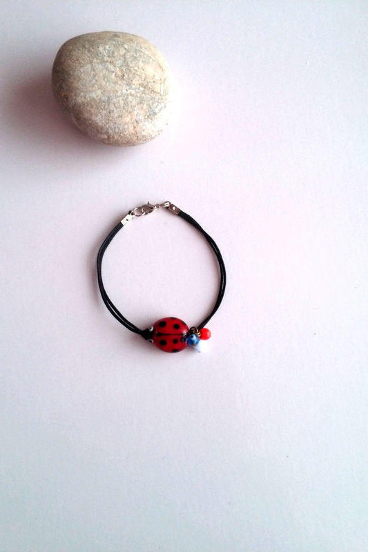 Hochzeit - Ladybug Bracelet, Women Bracelet, Ladybug Charm Bracelet, Insect Jewelry, Ladybug Black Bracelet, Ladybug Jewelry, Gift For Her