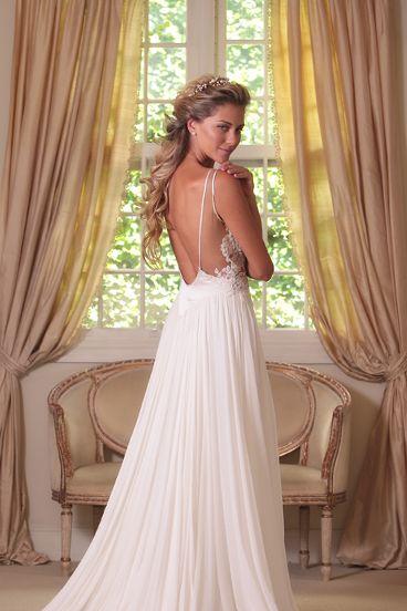 Wedding - Details About Backless Chiffon Beach Spaghetti Straps Lace Deb Wedding Dress Bridal Gown