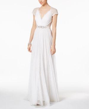 زفاف - Adrianna Papell Illusion Embellished A-Line Gown - White 16