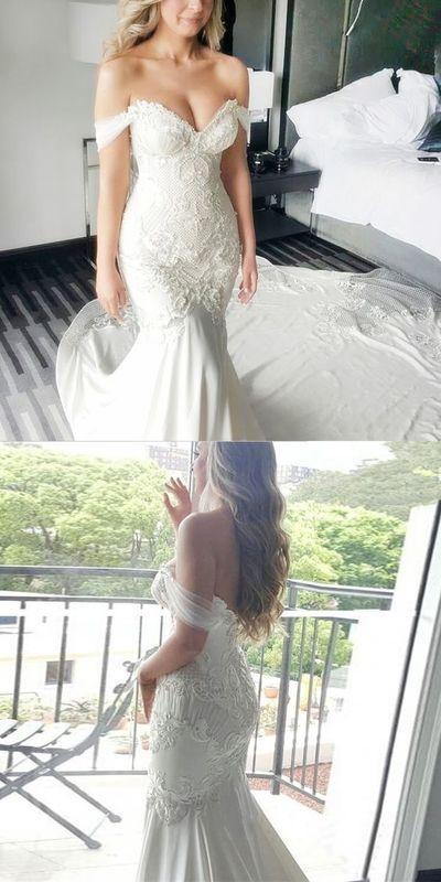 Mariage - Mermaid Wedding Dresses,Off-the-Shoulder Wedding Dresses,White Wedding Dresses,Lace Wedding Dresses,Wedding Dresses 2017,Long Wedding Dresses,460 From Happybridal