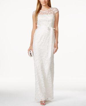 زفاف - Adrianna Papell Cap-Sleeve Illusion Lace Gown - White 16