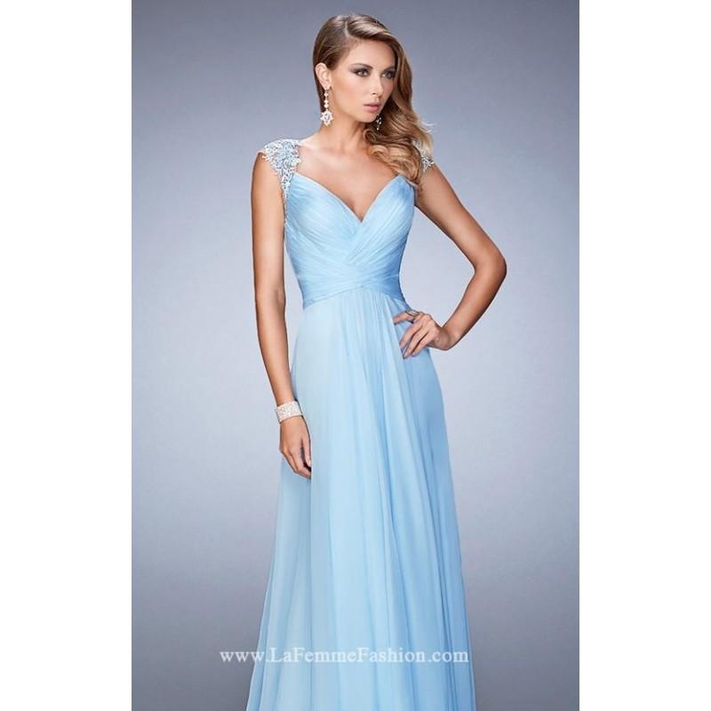 زفاف - Powder Blue Beaded Chiffon Gown by La Femme - Color Your Classy Wardrobe