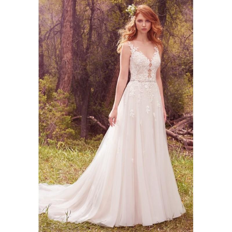Hochzeit - Style Avery by Maggie Sottero - Illusion Sleeveless A-line ChiffonLaceOrganzaTulle Floor length Dress - 2017 Unique Wedding Shop