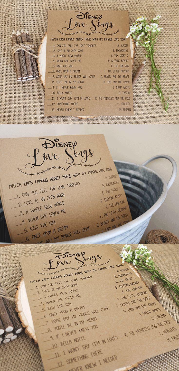 Mariage - Disney Love Songs Bridal Shower Game . Printable Instant Download . Rustic, Kraft, Funny, Fun, Country Bridal Shower Game
