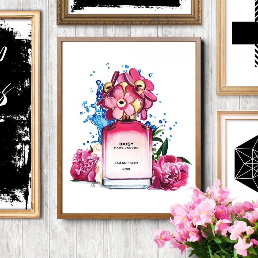Wedding - Perfume illustration, Perfume print, Marc Jacobs daisy, Fashion illustration, Fashion sketch, Fashion girl art, Perfume bottle art