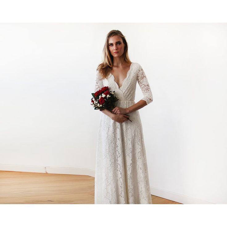 Mariage - Lace 3/4 Lenght Sleeve Wedding Maxi Dress