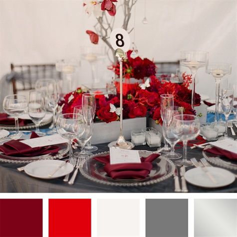 Wedding - Crimson, Red, White, Charcoal, Silver Color Palette