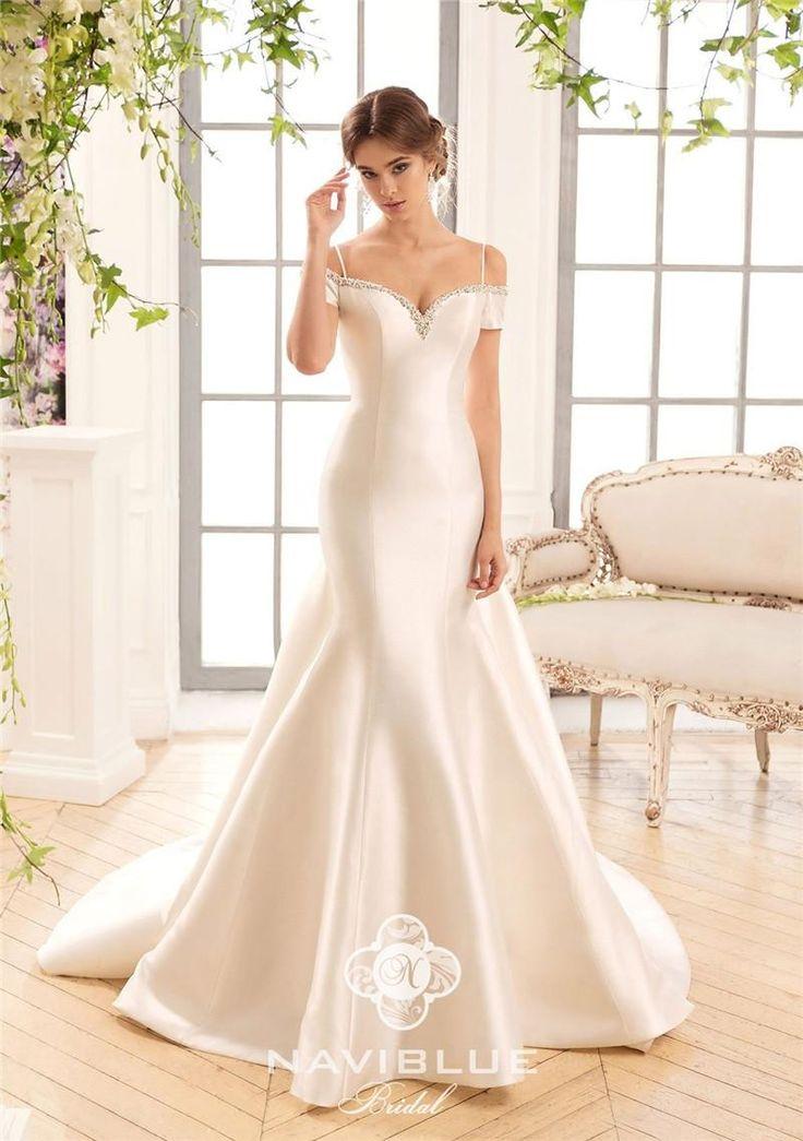 Mariage - 2017 Naviblue Plus Size Mermaid Wedding Dresses Sexy Beaded Off Shoulder Import 395 Satin Sexy Bow Back Arabic Elegant Fashion Bridal Gowns