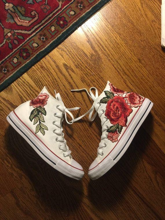 Mariage - Rose Embroidered Hi Top Converse-shoes Included In Price