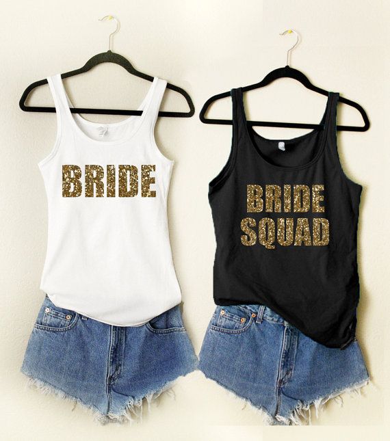 زفاف - 11 Bride Squad 1 Bride GOLD GLITTER Tank Wedding Bridesmaid Bridal Shower Bachelorette Party Workout Tank Top