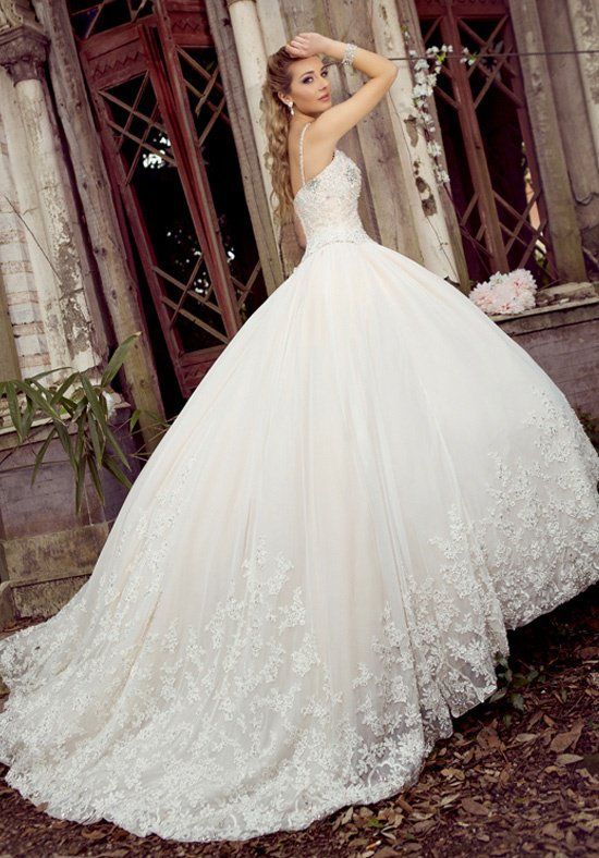Wedding - Embellished Spaghetti Strap Ballgown Wedding Dress