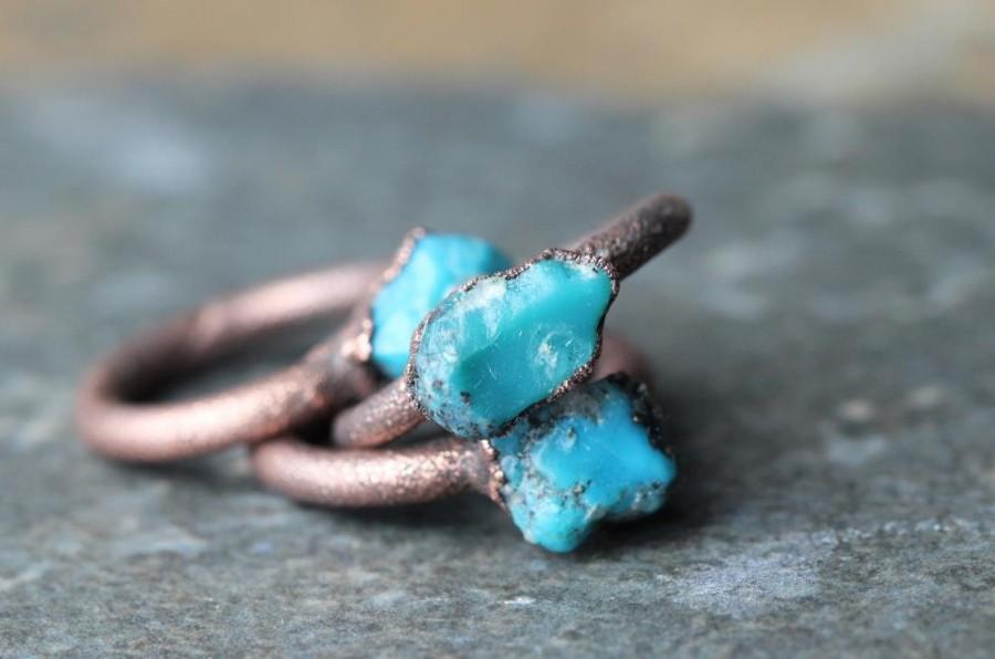 Wedding - Turquoise Ring Electroformed Stone Real Turquoise Copper Ring Sagittarius Birthstone Gemstone Delicate Ring