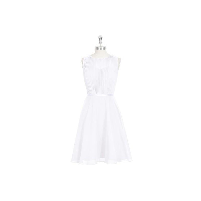 Mariage - White Azazie Mariam - Chiffon And Charmeuse Knee Length Illusion Scoop Dress - Charming Bridesmaids Store