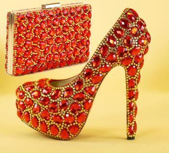 Свадьба - Red/gold Rhinestone Wedding Shoes Sets