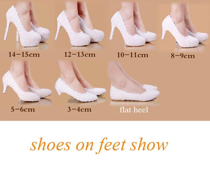 زفاف - Beautiful Pearl And Lace White Wedding Shoes In Seven Heel Heights