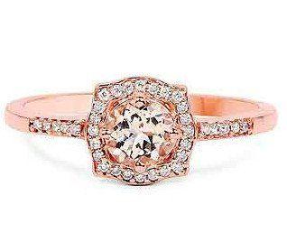 Wedding - 1.2TCW 14K Rose Gold Natural Round Cut Peach Morganite & White Diamonds Halo Ring
