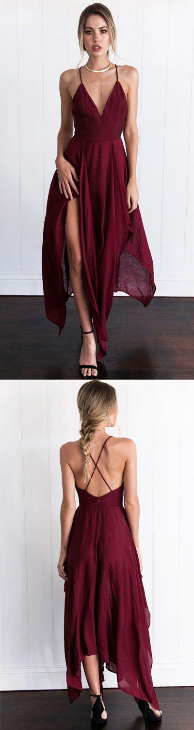 Wedding - New Arrival Cross Back Wine Red Assymetrical Hem Long Prom/Evening Dress From Dressthat
