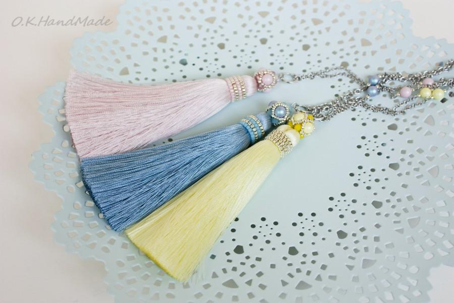 Mariage - SUMMER SOTUAR Long necklace Tassel necklace Boho tassel jewelry Chain necklace Long pendant jewelry Light blue yellow pink jewelry Chic gift