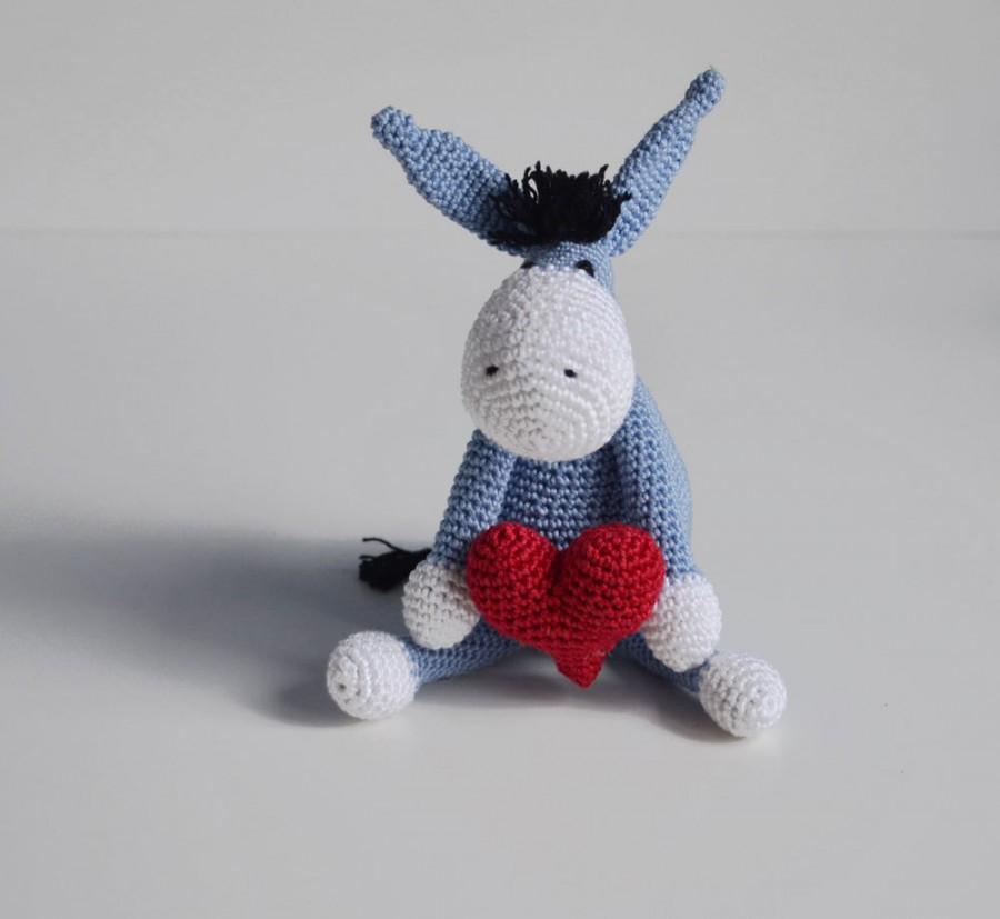 Wedding - Valentine's Donkey With Red Heart, Valentine's Gift, Amigurumi Donkey, Donkey In Love, Gift With Love, Guilty Gift, Im sorry Gift for Her