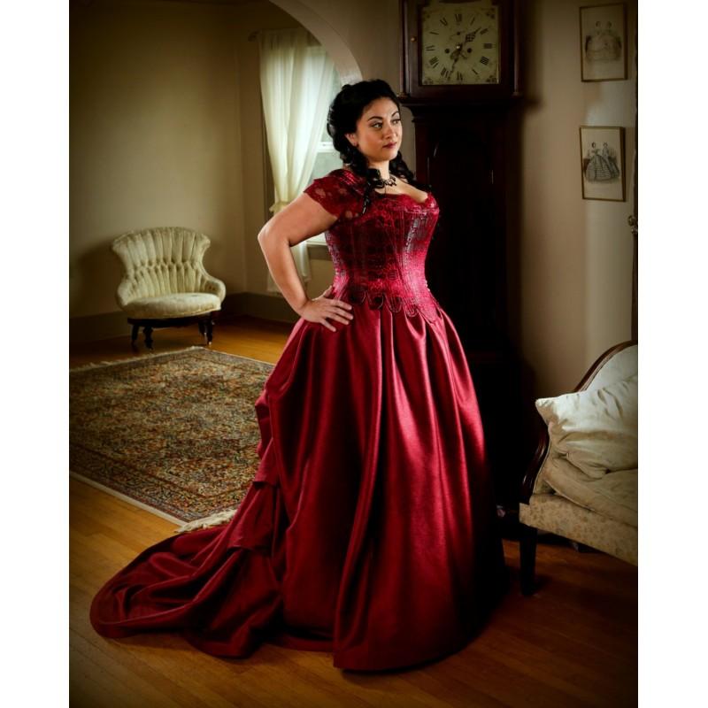 Свадьба - Plus Size Bridal Corset Gown, Bustled Long Train Wedding Skirt Red Brocade Silk Stays Curvy includes free fitting with mock-up - Hand-made Beautiful Dresses